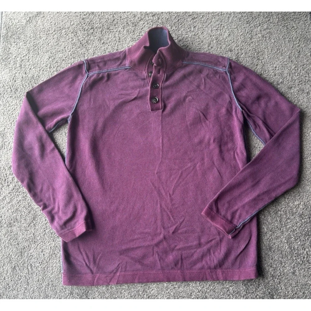 Sundance Men's Burgundy 1/4 Bottom Pullover Sweater Long Sleeve Large